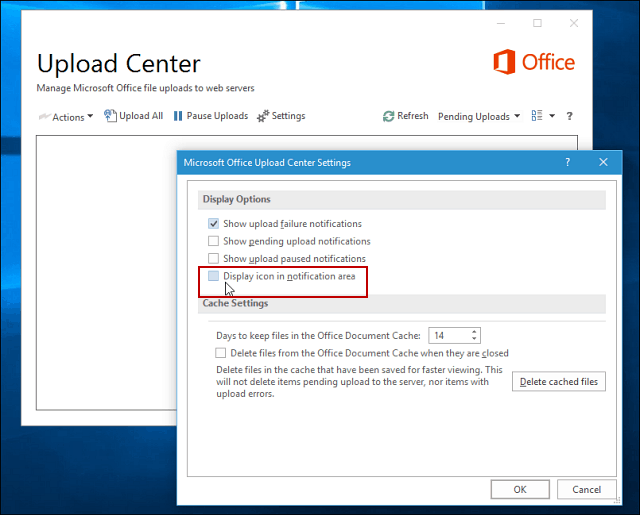 Skjul Office Upload Center fra oppgavelinjen i Windows (Oppdatert)