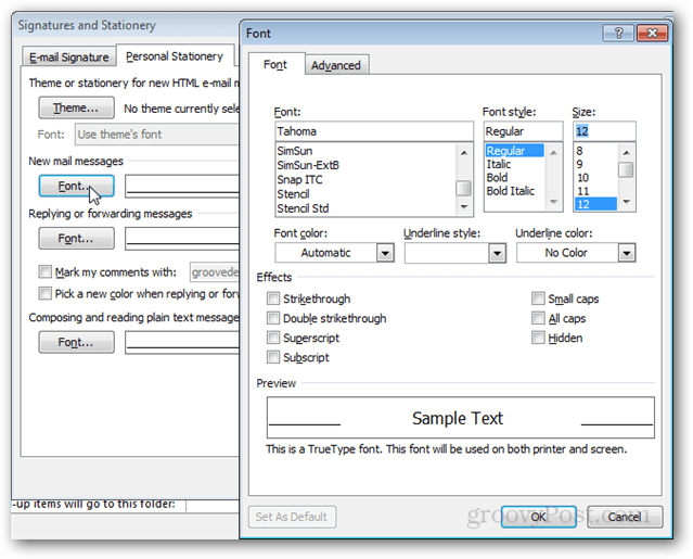 avanserte alternativer for signatur og skrivesaker i Outlook 2010