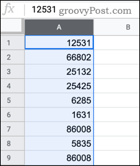 Velge en kolonne i Google Sheets