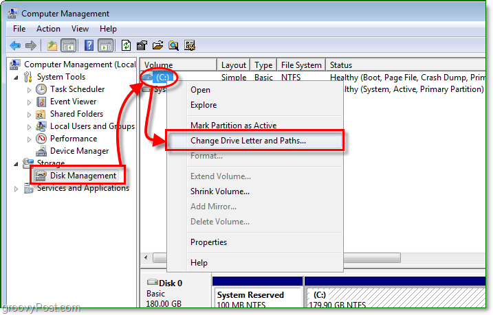 bruk diskhåndteringsfunksjonen til å gå inn i dialogboksen for endringsstasjonsbokstav i windows 7