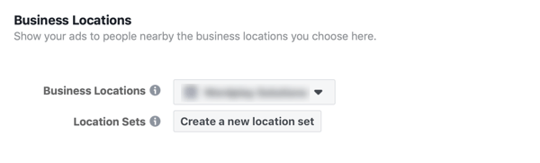Mulighet for å opprette et nytt stedssett for din Facebook-forretningsannonse.