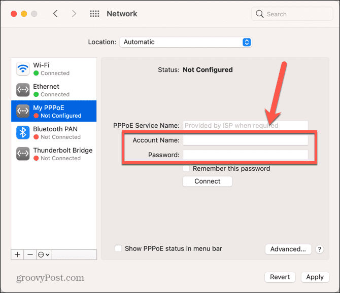 mac pppoe passord og brukernavn