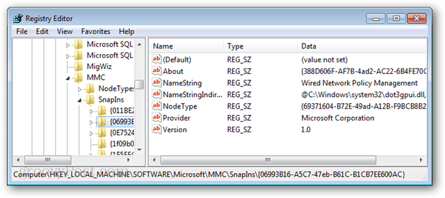 Microsoft Management Console registernøkler
