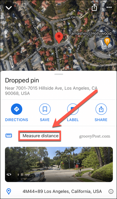 Google Maps måler avstandsknappen på mobilen