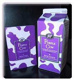 Den første utgaven av Purple Cow kom i melkekartong.