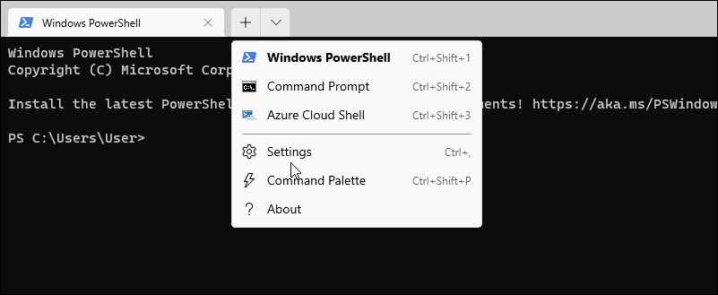 Terminalinnstillinger åpner powershell som admin på Windows 11