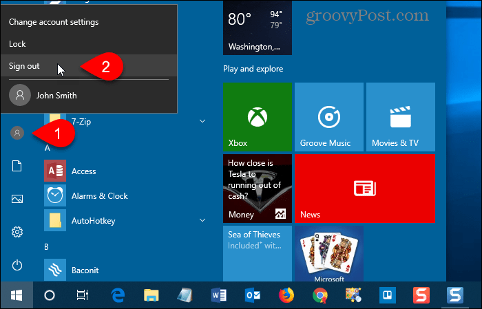 Logg av Windows 10