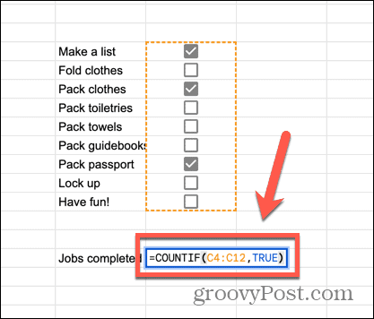 google sheets telleformel