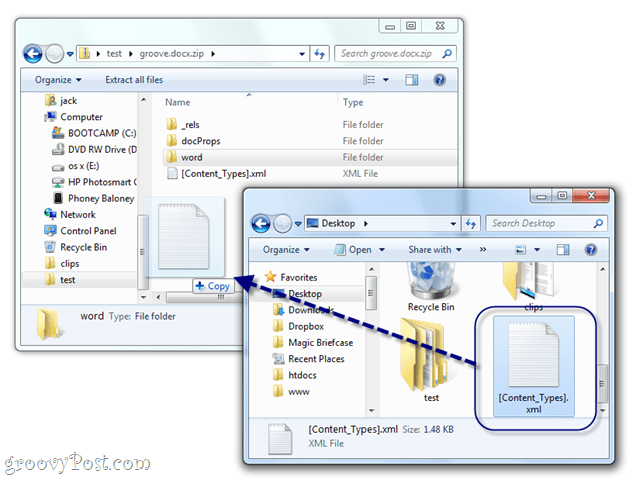 redigere manuelt docx xml i Windows 7