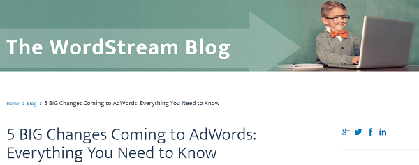 Google AdWords-funksjonene på WordStream-bloggen var en enhjørning.