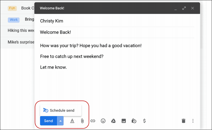 Planlegg Send Desktop Gmail