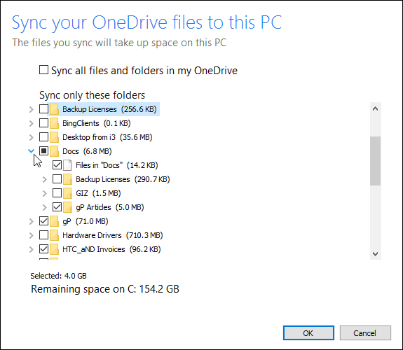 Slik velger du hvilke OneDrive-mapper som skal synkroniseres i vindu 10