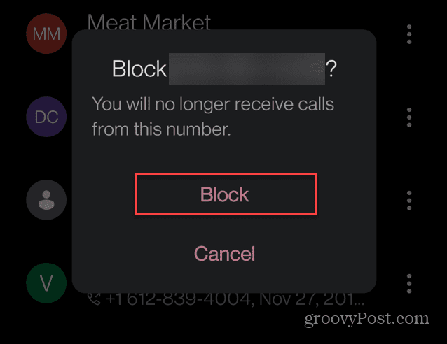 Blokker et nummer på Android