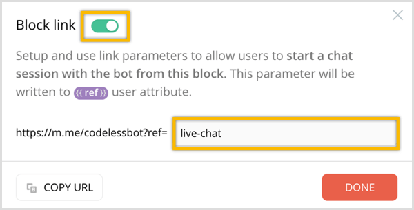 Alternativet ChatFuel Block Link