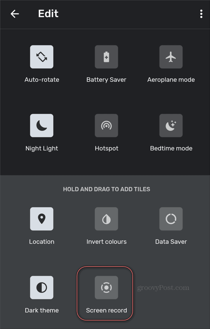 Android Screen Recorder hurtiginnstillinger skjermopptaker