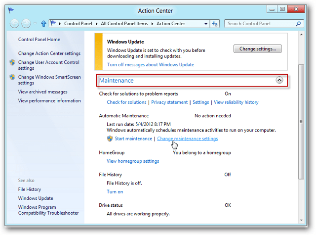 Hvordan bruke Windows 8 automatisk vedlikehold