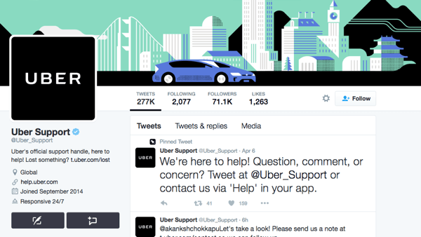 Uber har et eget Twitter-håndtak for Uber Support.