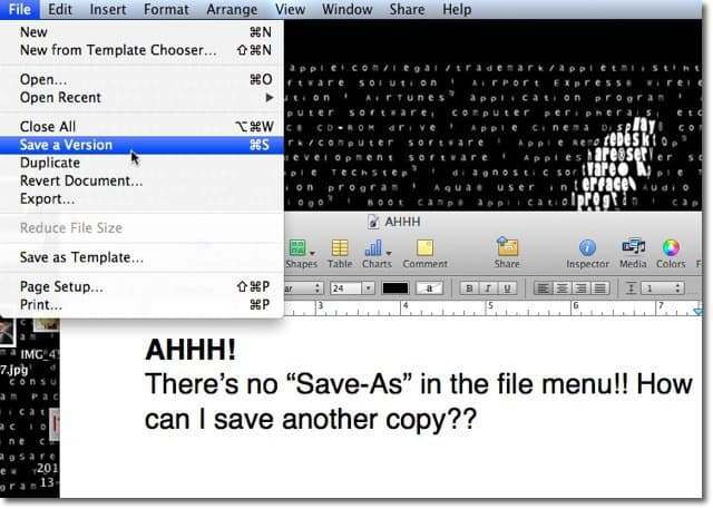 Mac OS X Lion: Save-As med versjoner