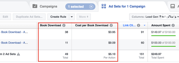Gjennomgå kostnadene per kundeemne, og juster deretter Facebook-annonsebudsjettet ditt for å nå inntektsmålet ditt.