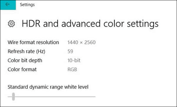 HDR-fargeinnstillinger