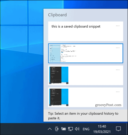 Windows 10 utklippstavlepanel
