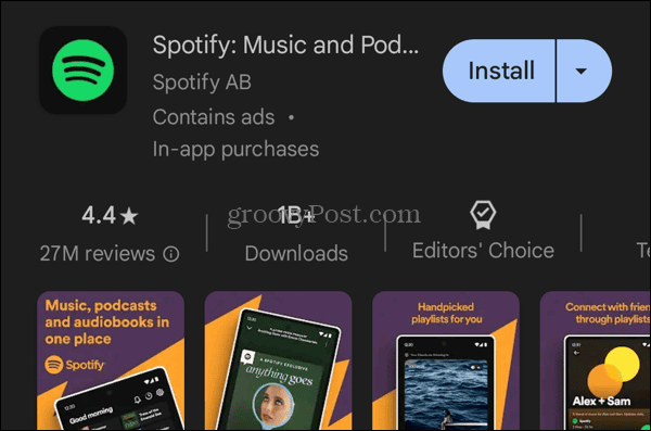 Installer Spotify-appen fra Google Play Store