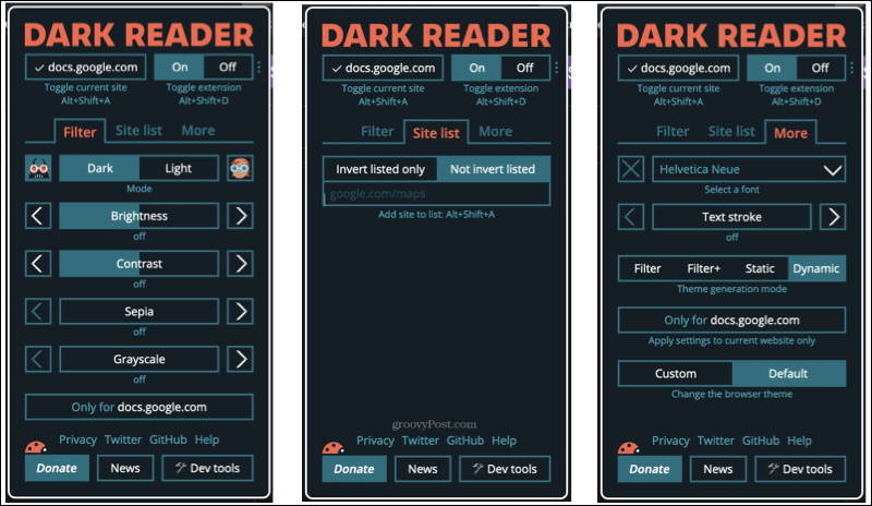 Dark Reader-tillegg i Firefox