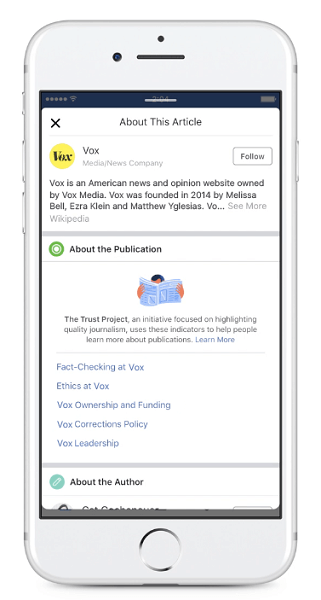 Facebook vil begynne å vise nye forlagsindikatorer for artikler som deles i nyhetsfeeden.